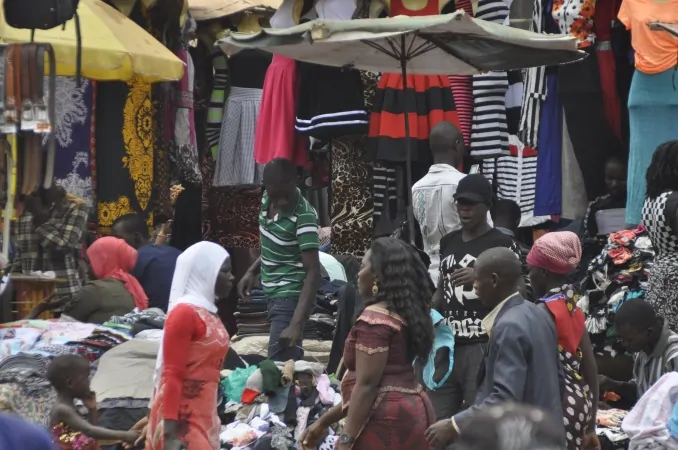 Clothes stalls in downtown Kampala