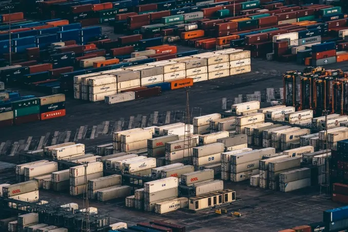 Export containers at a port.