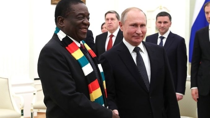 Presidents Vladimir Putin (Russia) and Emmerson Mnangagwa (Zimbabwe) in Moscow in January 2019