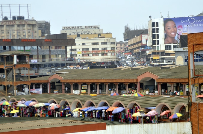 A retail shopping centre in downtown Kampala, Uganda