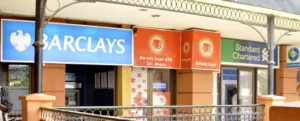 Bank signposts at Oasis Mall, Kampala