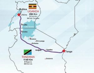 Map showing the East African Crude Oil Export Pipeline route.