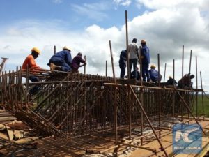 Construction workers at a construction site