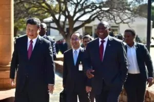 Xi Jinping, China's president, and South Africa's Cyril Ramaphosa in Pretoria