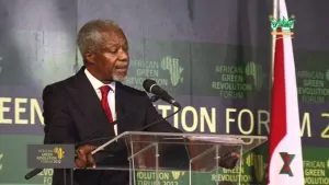 Kofi Annan addresses the African Green Revolution Forum in 2012.