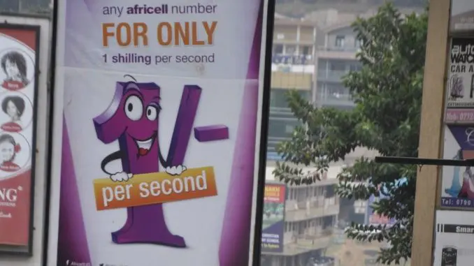 Africell Uganda outdoor advertising road sign board