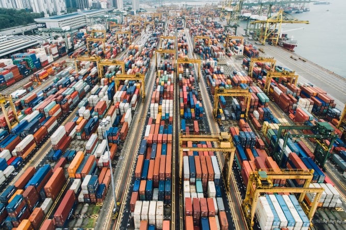 An aerial photo of cargo crates