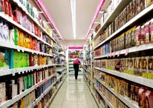 A supermarket aisle of fast-moving consumer goods