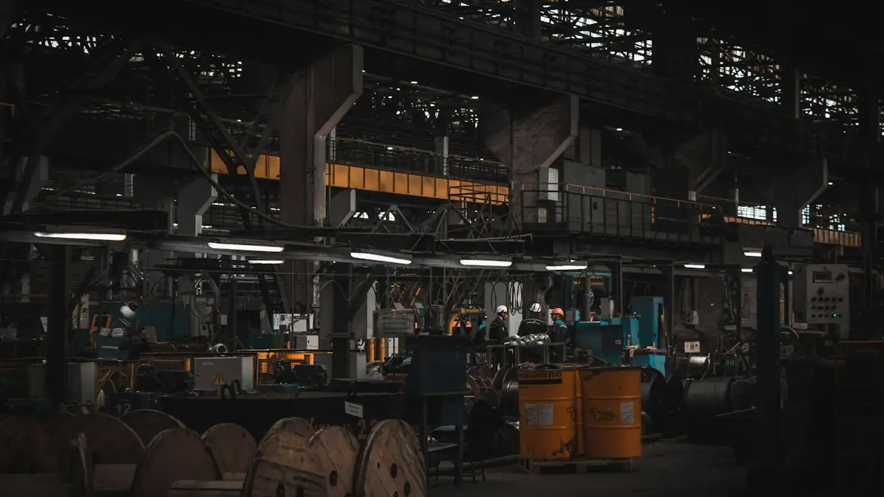 A factory with several activities taking place