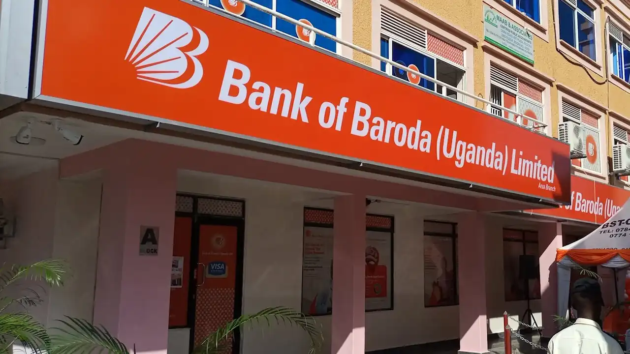 Orange Bank of Baroda Uganda sign above the entrance to its Arua branch.