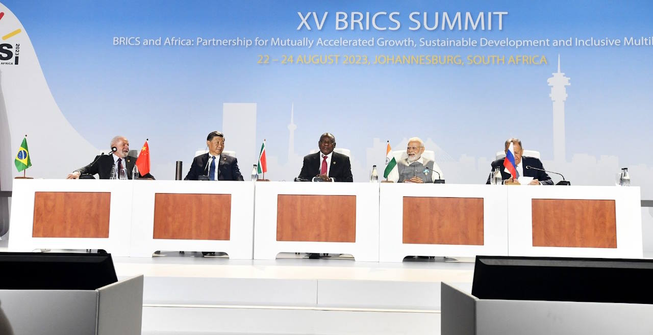 Political leaders from nations in the Brics alliance meeting in Johannesburg, South Africa, August 2023