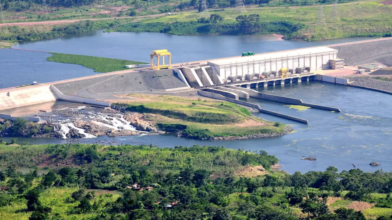 An overhead picture of the Bujagali hydropower plant on the Nile River near Jinja