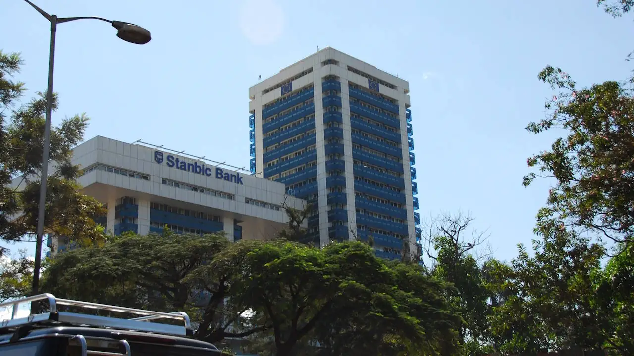 Crested Towers in Kampala, with the shorter tower housing offices of Stanbic Bank