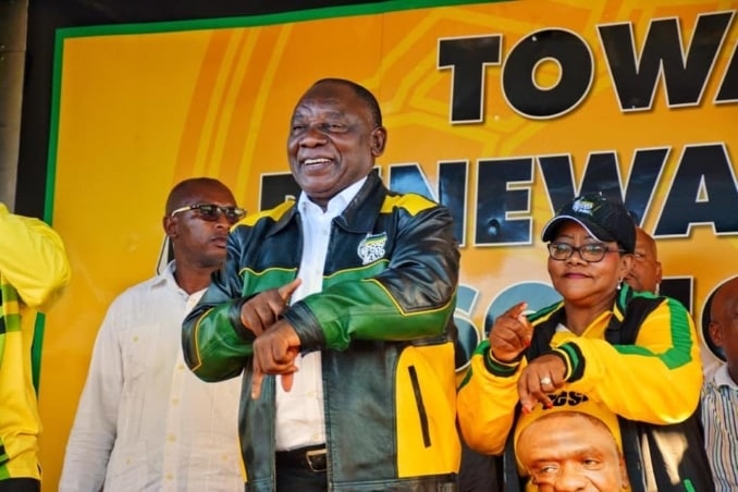 South Africa's President Cyril Ramaphosa at an African National Congress rally in April
