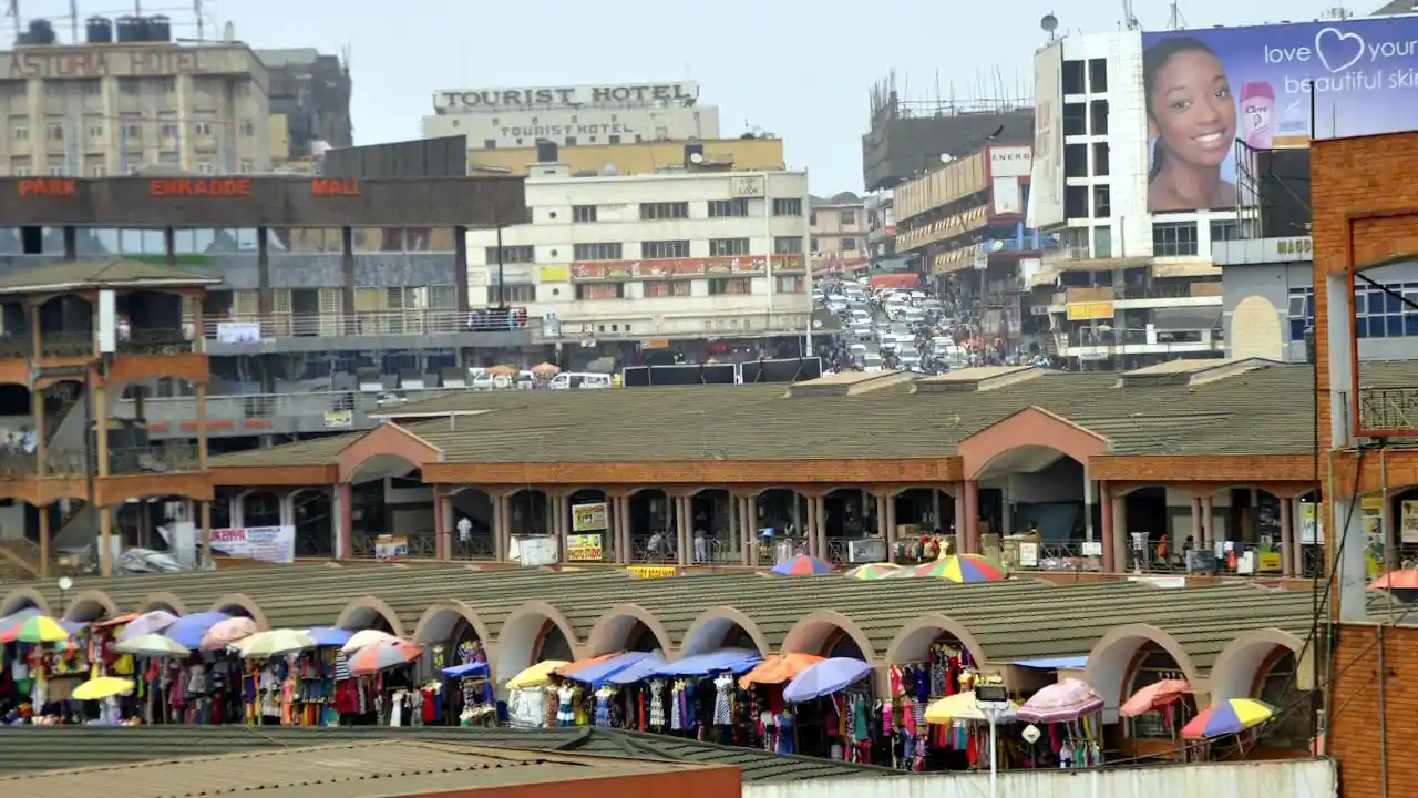 Downtown Kampala, where wholesale and retail trade are the dominant economic activities, close to the Old Taxi Park and St Balikuddembe Market
