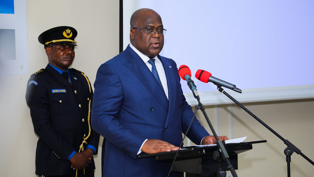 Felix Tshisekedi, president of the Democratic Republic of Congo, speaks at the naming and inauguration of the International Institute of Tropical Agriculture Research Station in Bukavu, DRC, 8 October 2019.