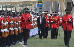 Deceased Tanzanian President John Magufuli inspects a parade