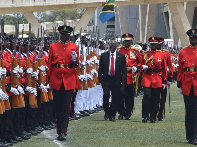 Deceased Tanzanian President John Magufuli inspects a parade