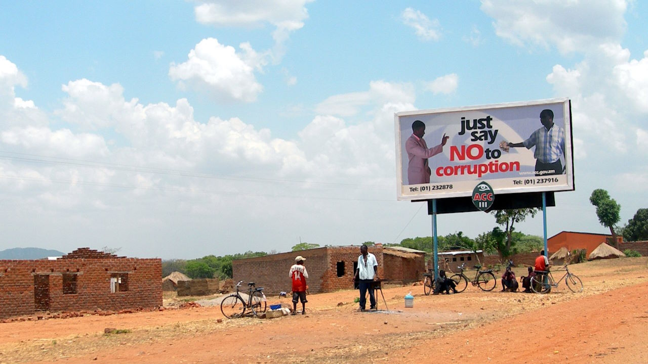 An anti-corruption billboard in rural Zambia