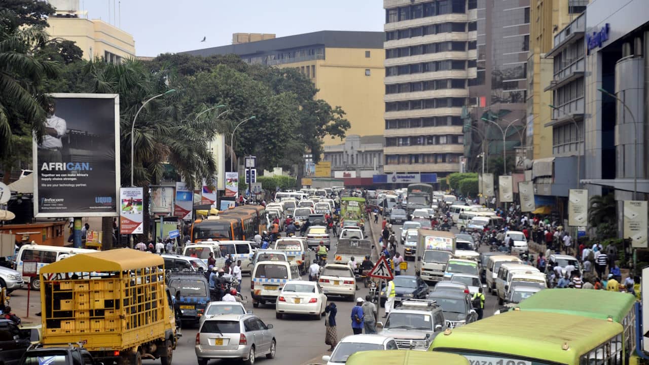 Kampala road in Kampala on a busy day