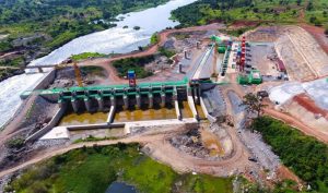 An aerial photo of the Karuma hydropower project