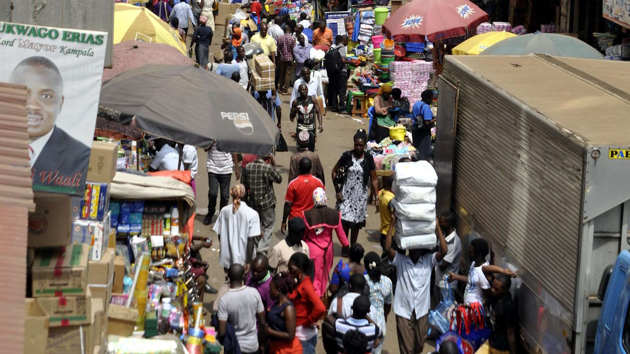 An overhead view of Kikuubo, Kampala's busiest market