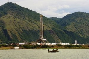 A drilling rig at the Kingfisher field in Western Uganda