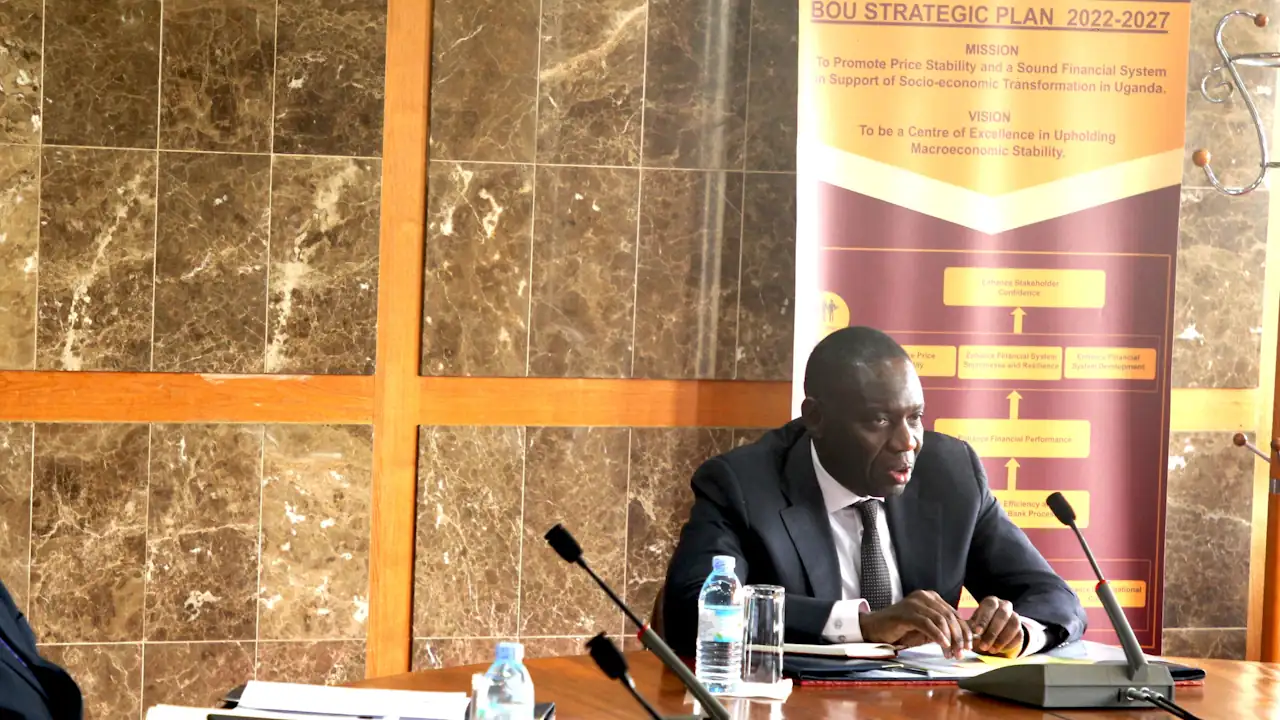 Michael Atingi-Ego, Bank of Uganda deputy governor, at a meeting at the bank's Kampala headquarters, February 2024.