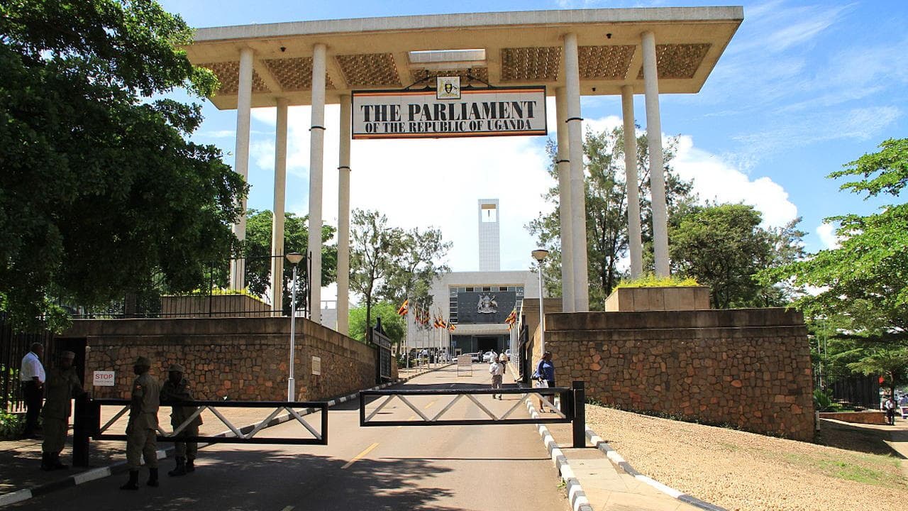 The main gate to the Uganda Parliament in Kampala