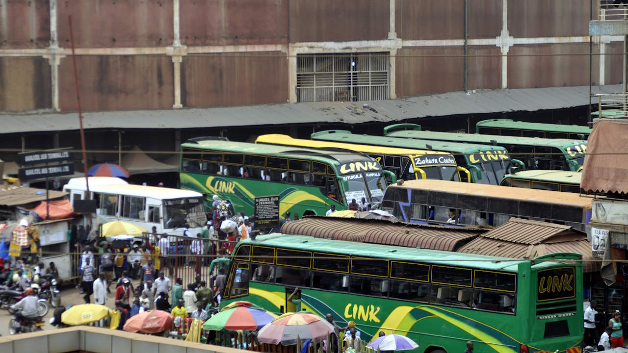 A passenger bus terminal in the centre of Kampala. The terminal accommodates buses that carry passengers on long journeys, mostly to western Uganda. It is one of several bus terminals, with most terminals attracting buses travelling to a particular region.