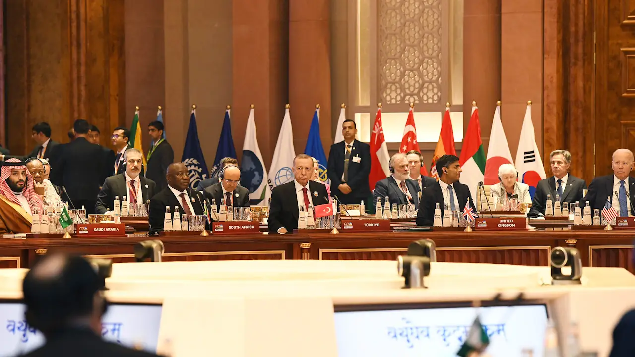 South African President Cyril Ramaphosa and other G20 leaders at the opening ceremony of the 2023 G20 Leaders' Summit in New Delhi, India, on 9 September 2023. The G20 agreed a Common Framework that was supposed to help resolve the sovereign debt crises in low income countries. Four African countries applied to have their debts restructured through the framework. Despite years of negotiations, it has failed to fully resolve the debt crisis in three of them.