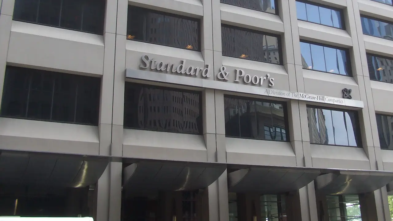 A Standard & Poor's sign on a building in New York City