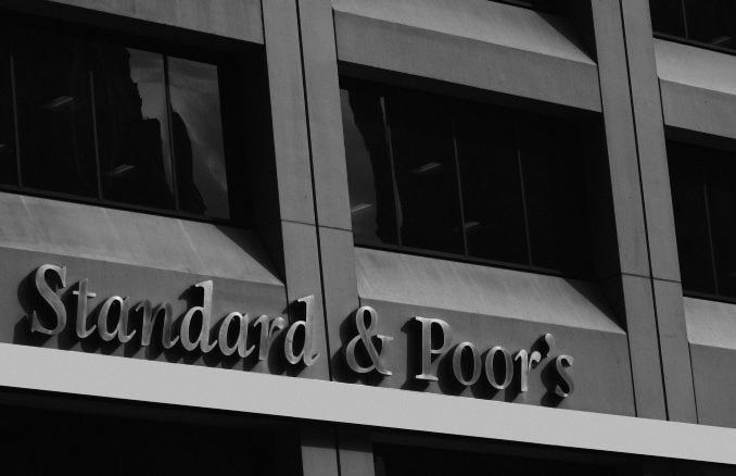 A Standard & Poor's sign on a building in New York City
