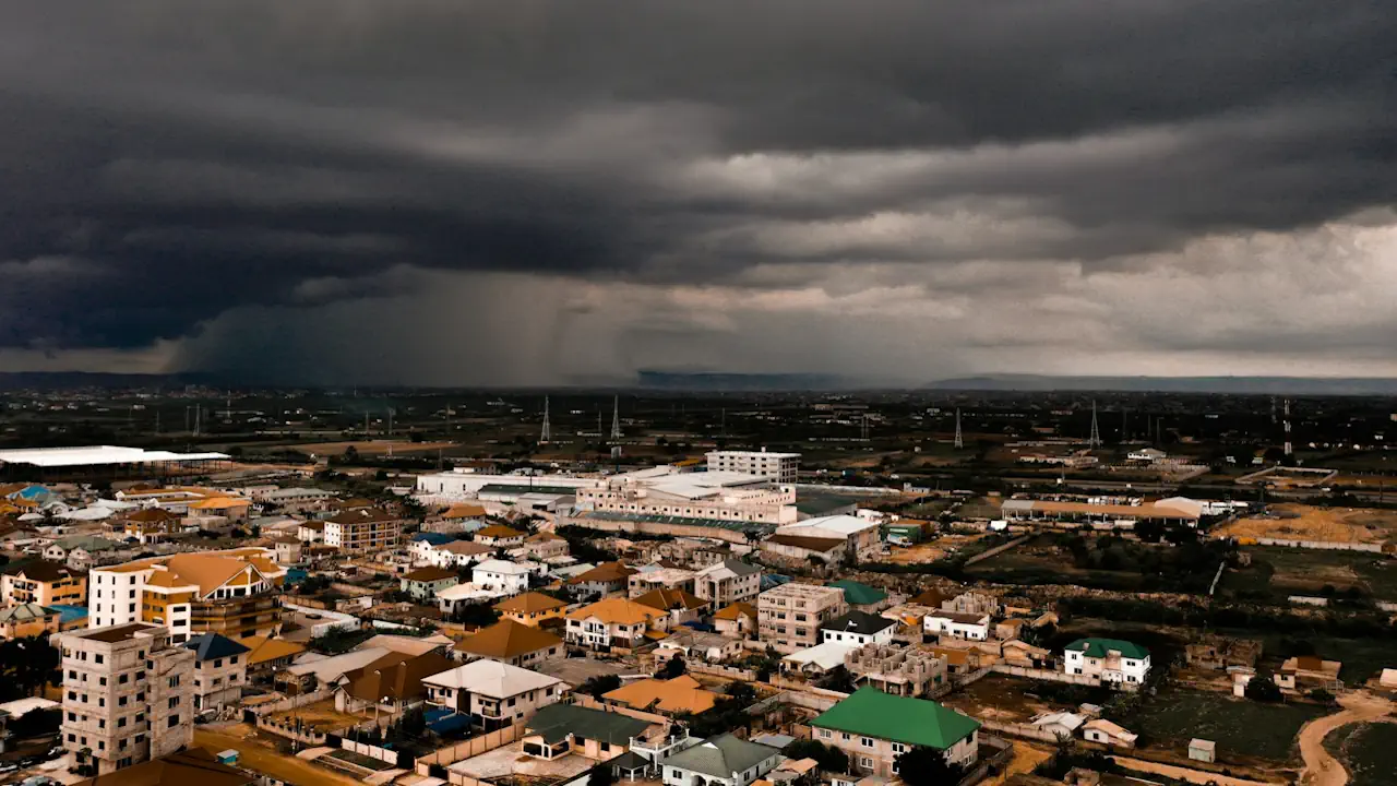 Storm clouds gathering over Accra, Ghana. Nineteen African countries, including Ghana and Zambia, are already in debt distress (meaning they are unable to meet financial obligations) or at high risk of debt distress. Ghana’s public debt has more than doubled since 2012 and amounts to 85 per cent of GDP. Zambia’s went up much higher and stood at 98 per cent as of 2022. Both Ghana and Zambia, along with Ethiopia, have defaulted on their foreign debt, sparking fears about a broader sovereign debt crisis on the continent if more countries fall into debt distress.