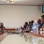 Press conference in a board room
