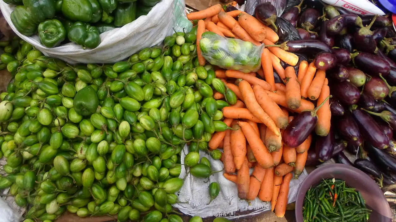 Vegetables at a stall in a Ugandan market