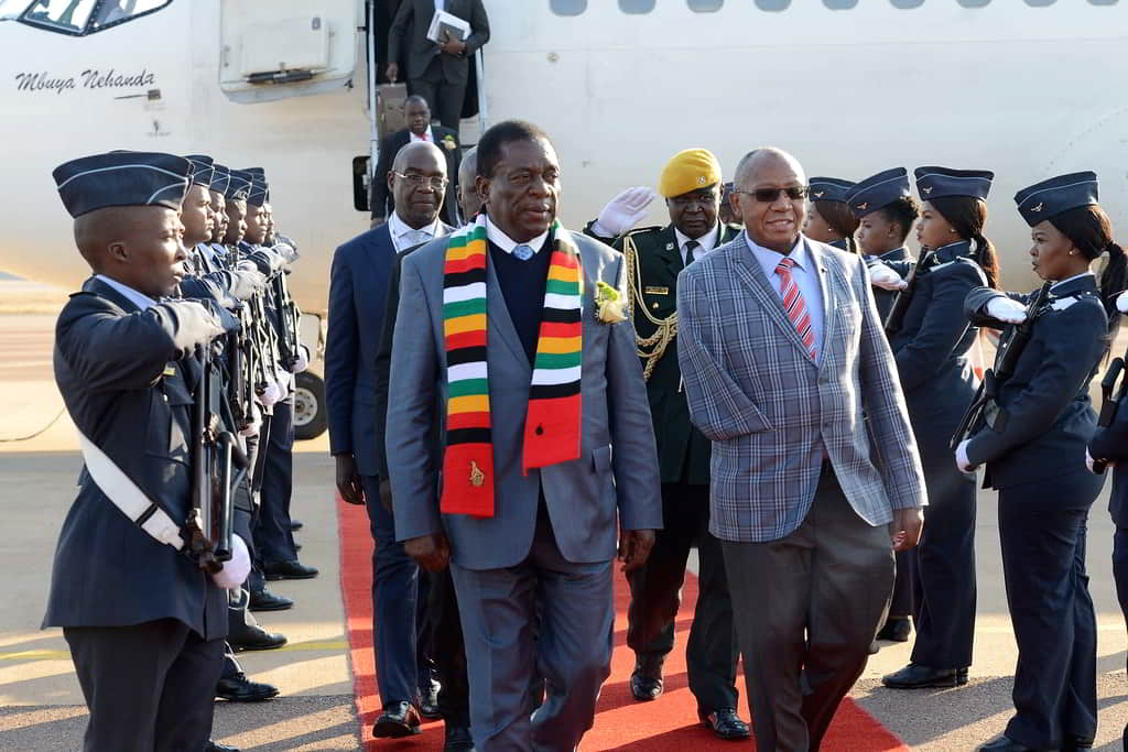 Zimbabwe's President Emmerson Mnangagwa arrives at Pretoria's Waterkloof Air Force Base