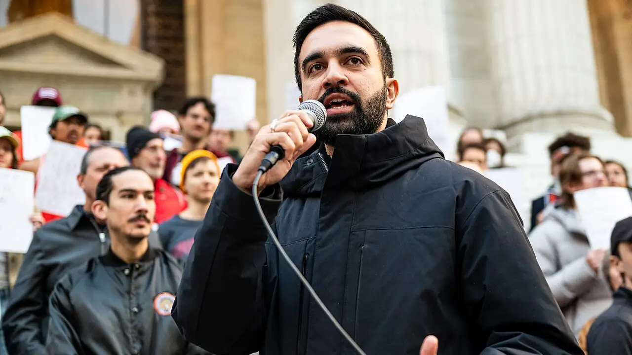 Zohran mamdani at the resist fascism rally in bryant park on october 27th 2024
